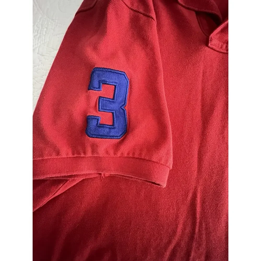 Polo Ralph Lauren Polo Shirt Mens Red Blue Big Pony Custom Slim Fit Knit XL - Picture 4 of 7